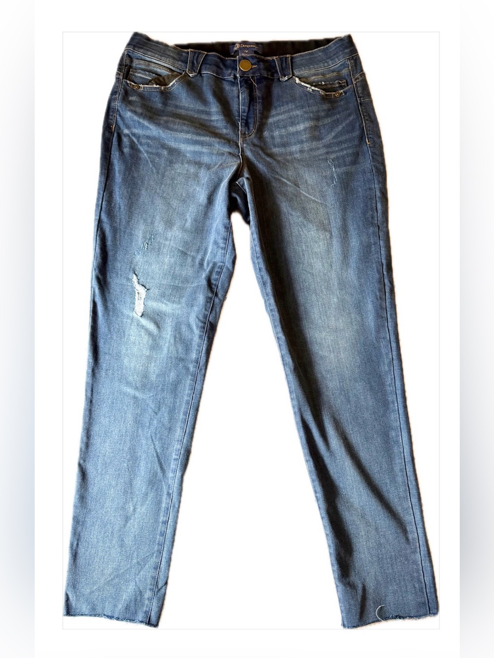 Democracy “Absolution” Women’s Blue Distressed Straight-Leg Jeans size 14